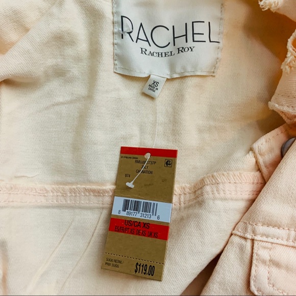 🔥RACHEL RACHEL ROY🔥DISTRESSED DENIM JEAN JACKET LIGHT PINK XS NWT - Picture 9 of 10